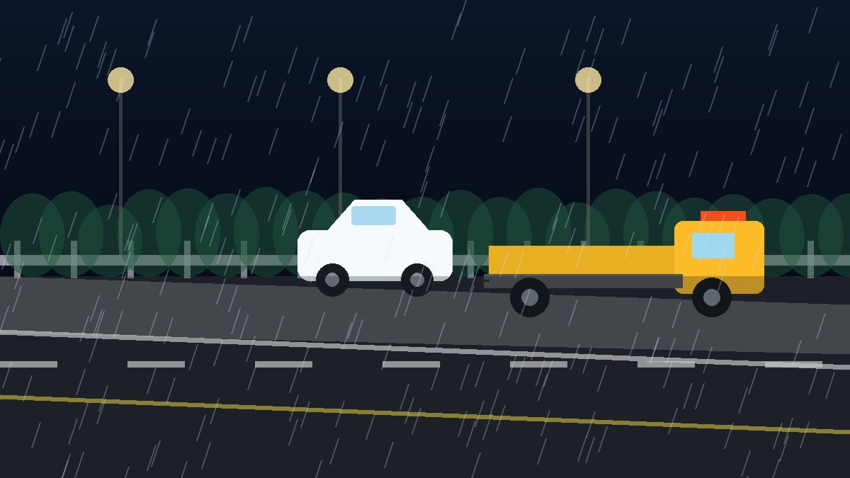 江苏暴雨夜拖车救援现场图